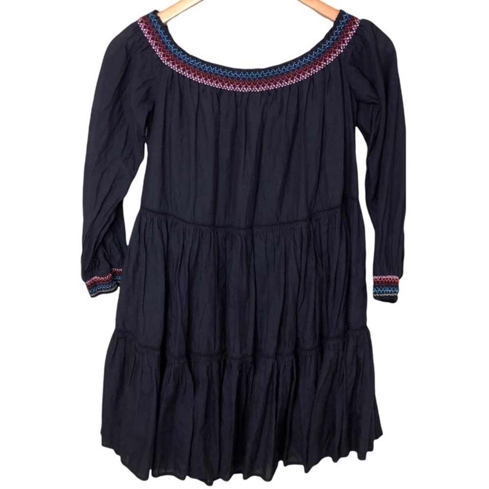 Free People Sunbeams Dress Embroidered Off The Shoulder Mini Black Size Small - Picture 5 of 8